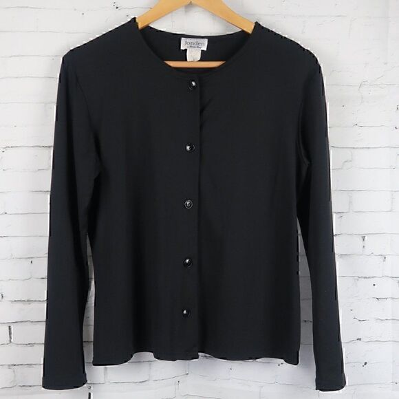 JONDEN BY LINDA LEAL BLACK ROUND NECK LONG SLEEVE CARDIGAN SWEATER SIZE LARGE - Picture 1 of 9